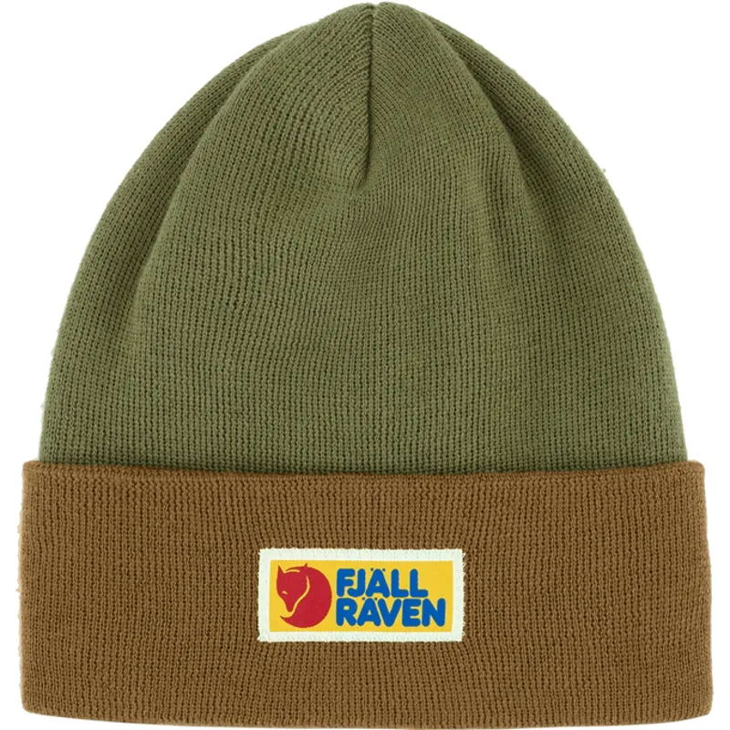 Fjallraven Unisex Vardag Classic Beanie in Buckwheat Brown/Laurel Green-2